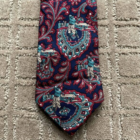 Christian Dior Other - Christian Dior Monsieur Red & Teal Paisley Novelty Golf Men's Silk Tie VTG